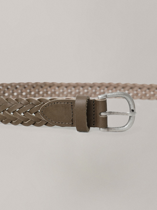 Braided leather belt (Ash beige)