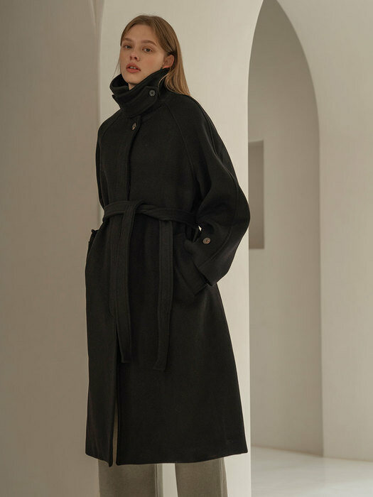 SI OT 4034 Wool Blend Minimal Coat_Black