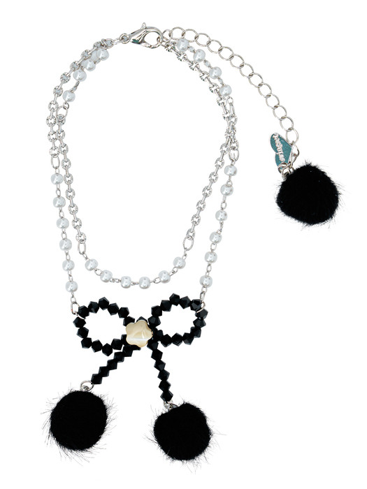 Snow Ribbon Beads Bracelet (Black)