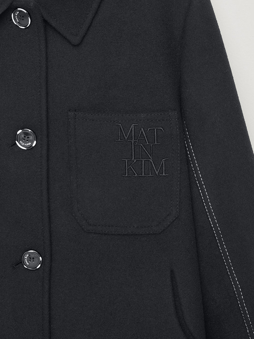 WOOL SHORT MAC COAT IN BLACK