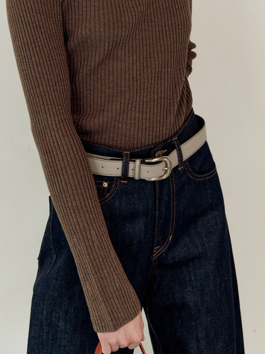 SQUARE BUCKLE LEATHER BELT - GREY