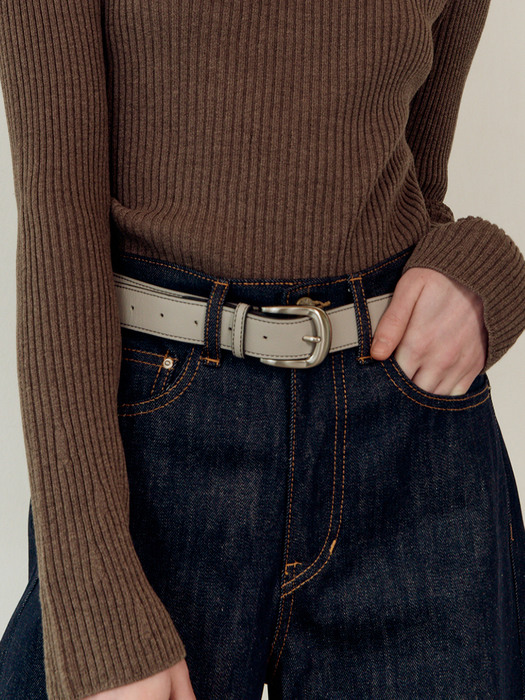 SQUARE BUCKLE LEATHER BELT - GREY