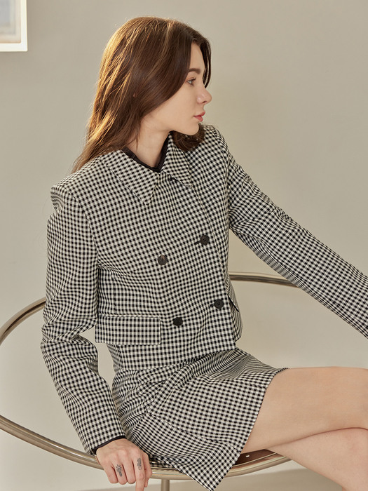 Bella checkered double button jacket_IVORY