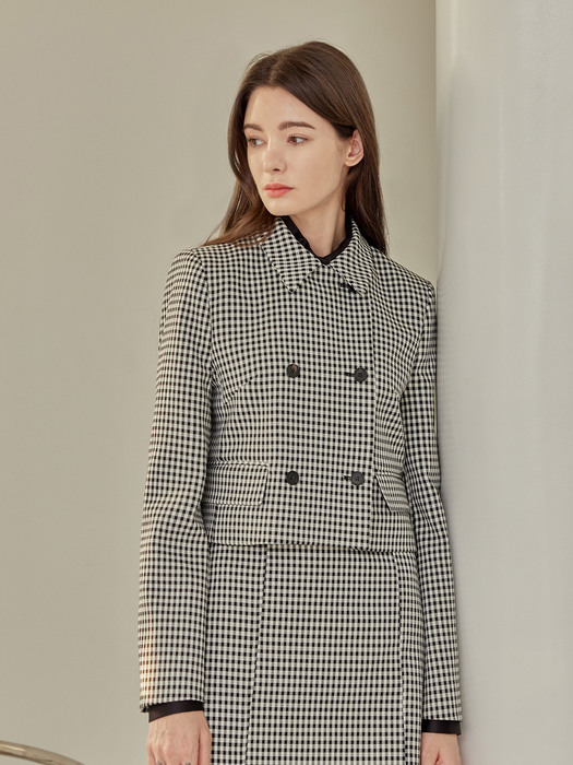 Bella checkered double button jacket_IVORY