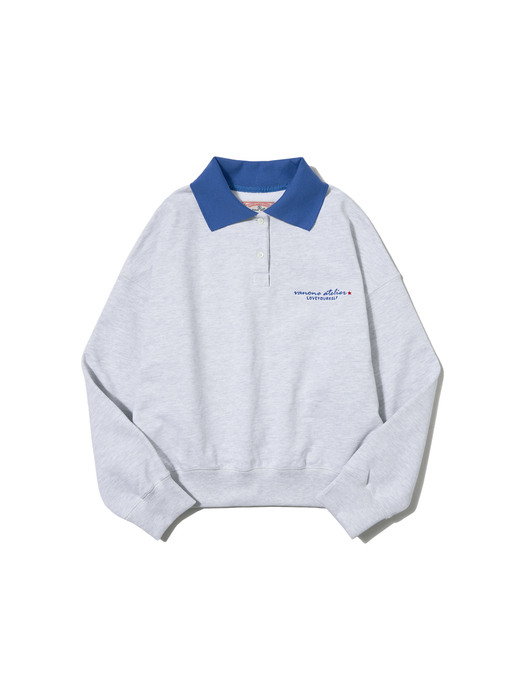 A3400 Color scheme polo sweat shirt_Melange white