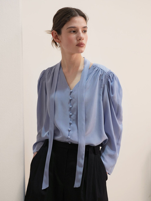 Puff Sleeve Tie Blouse NEW5XB285