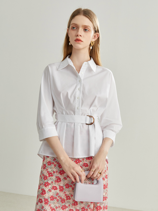 WD smooth belted white shirt