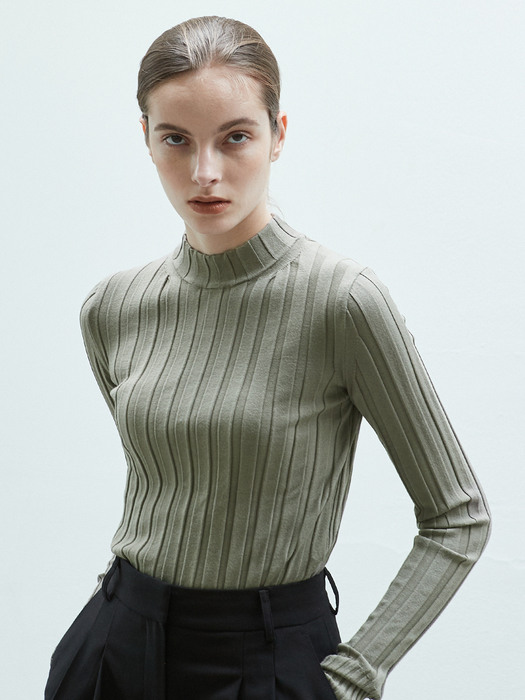 slim warmer rib knit (gray khaki)