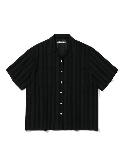 open collar pocket s/s shirts black