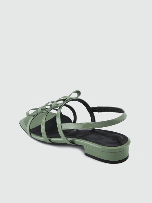 [단독]3ribbon (W square) strap Sandal Latte Green