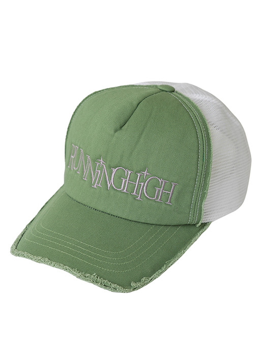 LETTERING EMBROIDERY WASHED MESH CAP [GREEN]