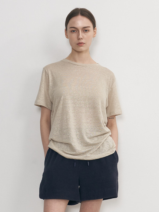 LINEN BASIC T-SHIRT _ BEIGE