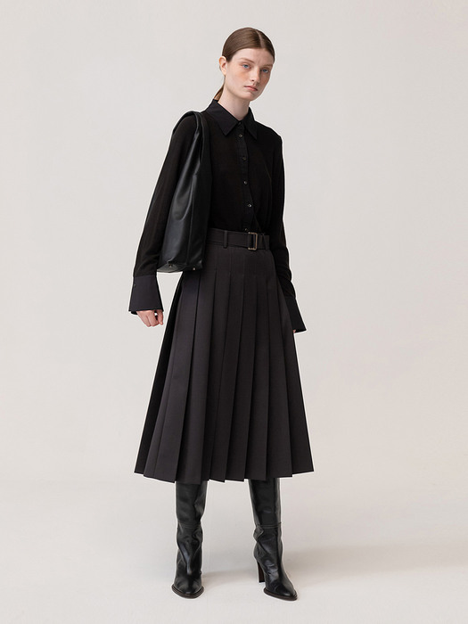 Wool Pleated Skirt Charcoal