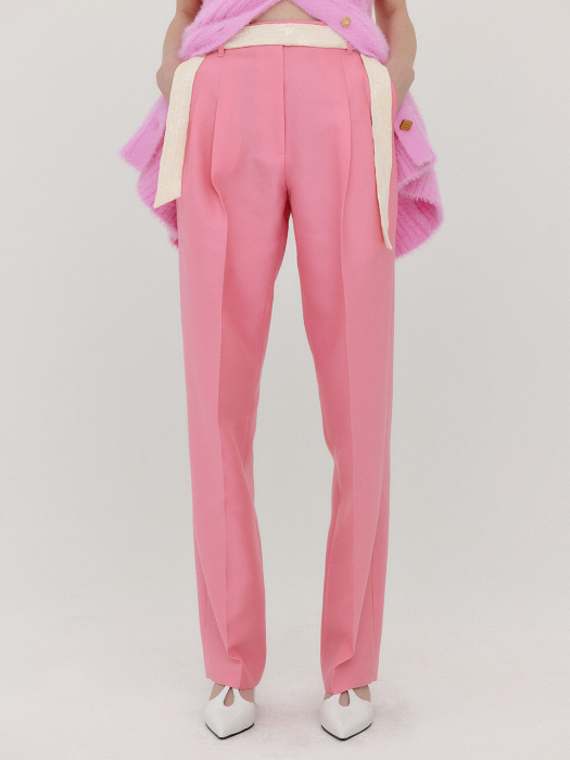 VETTE Scarf-Belted Two-Tuck Pants - Light Pink