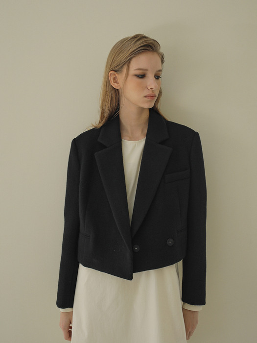 CROP WOOL COAT / BLACK