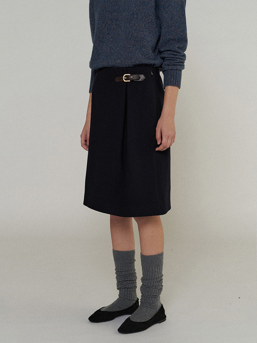 Scottish Wool Skirt in Dark Navy