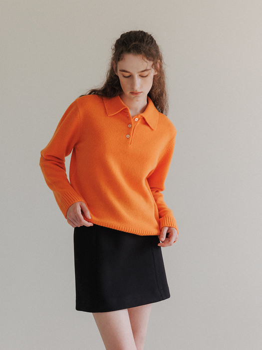 Wool Knit Polo Shirt (Orange)