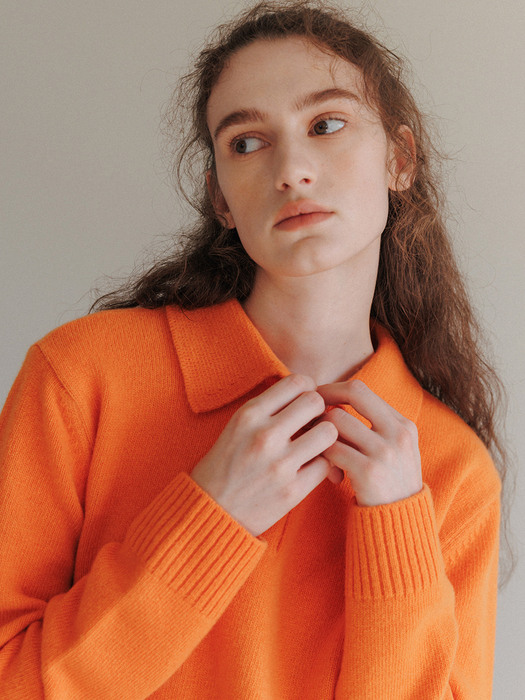 Wool Knit Polo Shirt (Orange)
