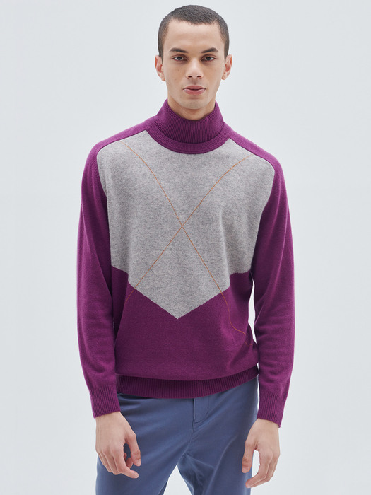 [M23MPU004]Color block pullover(Bordeaux)