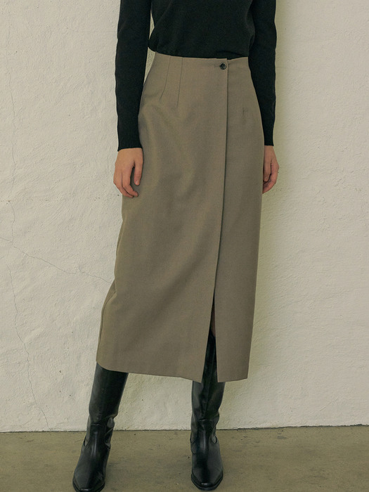 comos 733 wrap button wool skirt (mocha)