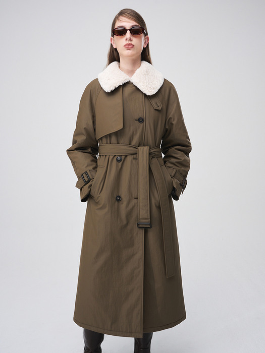 Trench Padding Coat, Olive Brown