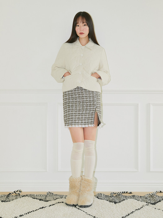 RIBBON ZIPPER TWEED SKIRT (KHAKI BROWN)