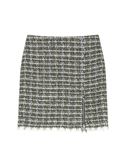 RIBBON ZIPPER TWEED SKIRT (KHAKI BROWN)