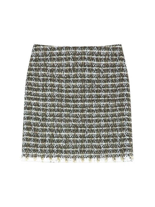 RIBBON ZIPPER TWEED SKIRT (KHAKI BROWN)