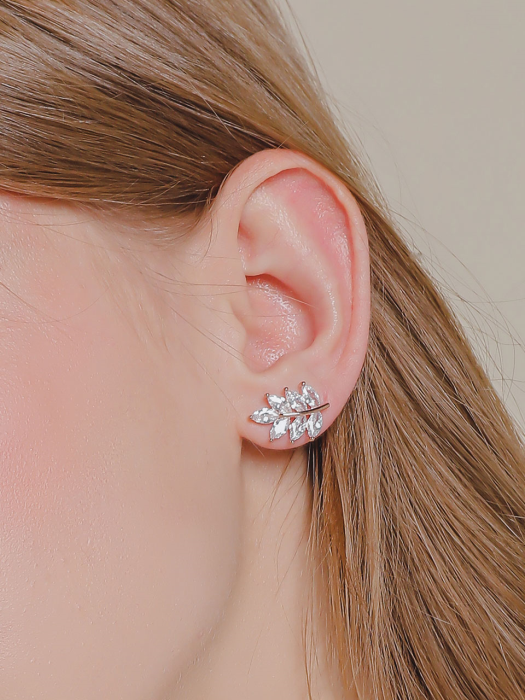 White Cubic Rose Gold Leaf Earrings M03773