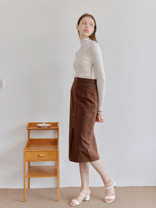 CHECK ZIPPER SKIRT_BROWN