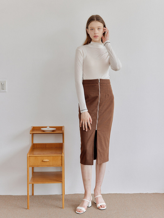 CHECK ZIPPER SKIRT_BROWN