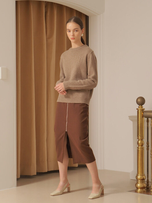 CHECK ZIPPER SKIRT_BROWN