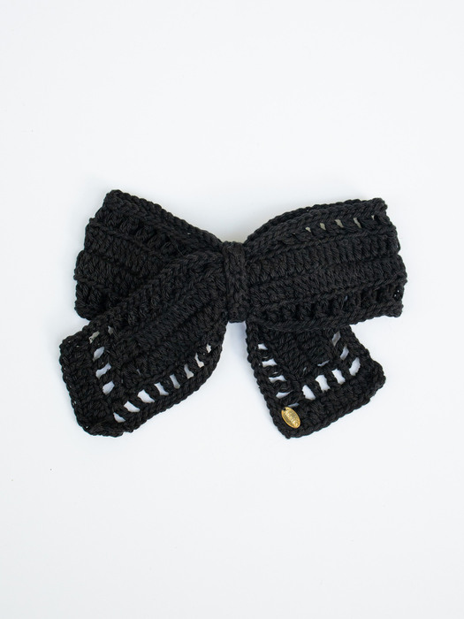 Crochet knit ribbon hairpin (black)