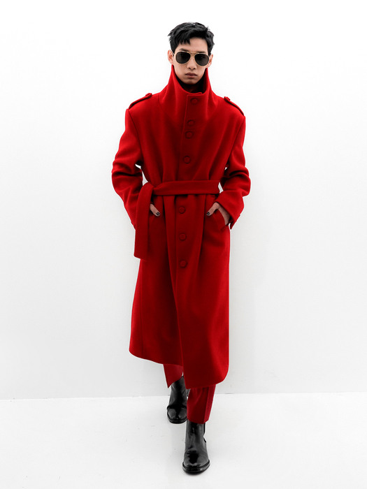 Funnel-Neck Wool-Blend Coat[Red(UNISEX)]_UTH-FC02