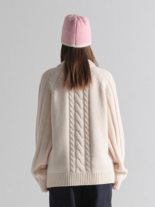 RR CABLE ZIP-UP CARDIGAN - PINK