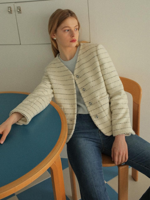 Stripe V-Neck Boucle Jacket NMW3SJ220