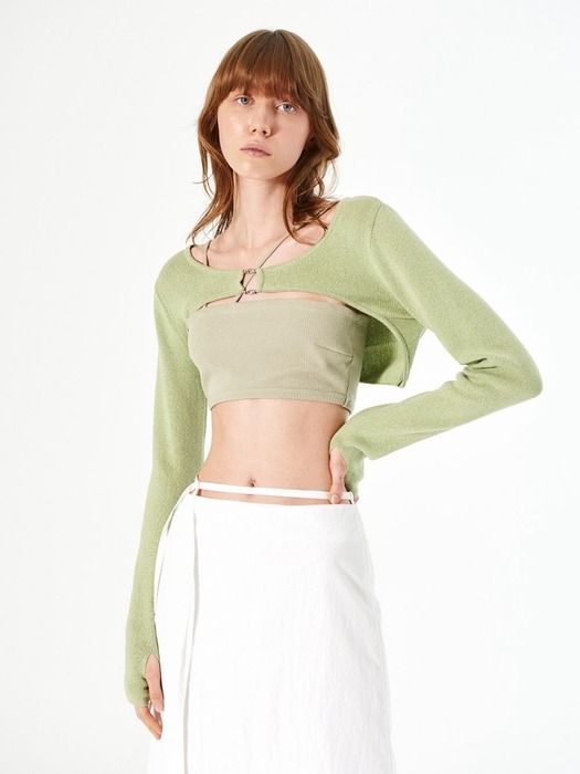 METAL RING KNIT BOLERO TOP (green)