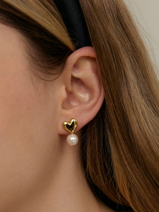 heart pearl link earring