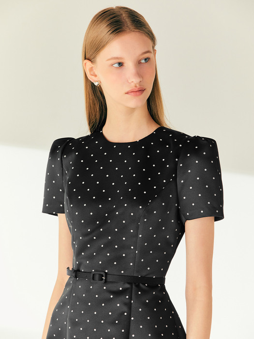 ASPYN Polka-dot Round neck mini dress (Black)