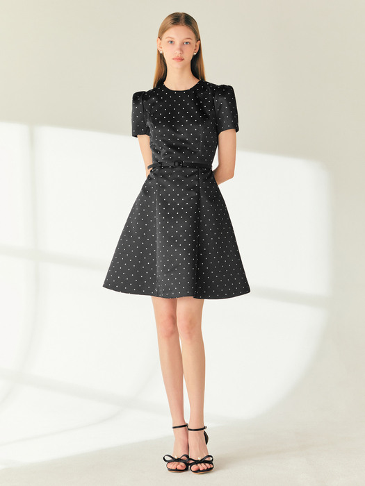 ASPYN Polka-dot Round neck mini dress (Black)