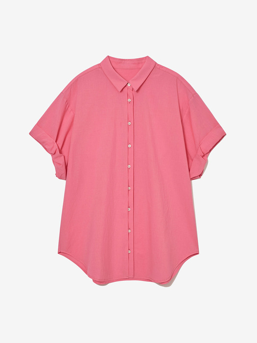 COTTON SLEEVE ROLL-UP SHIRT_PINK