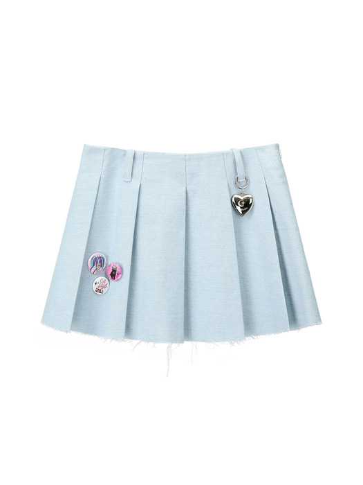 1 0  denim pleated skirt - LIGHT BLUE