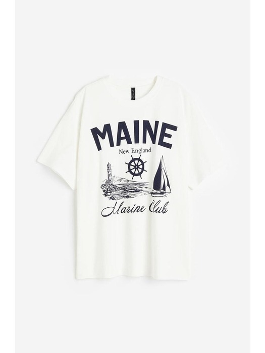 오버사이즈 프린트 티셔츠 화이트/Maine 1131776004