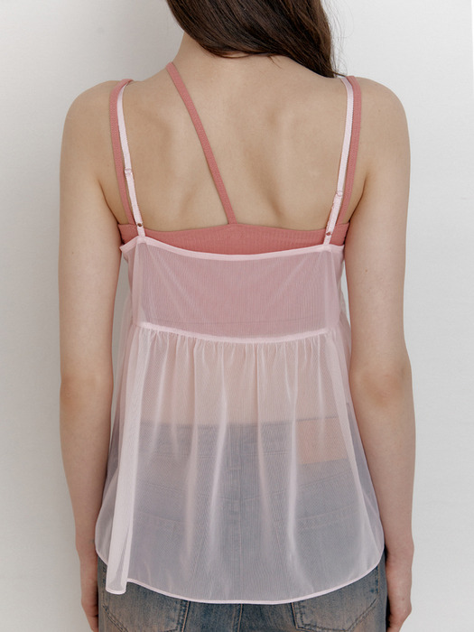 Shirring see-through sleeveless. Pink