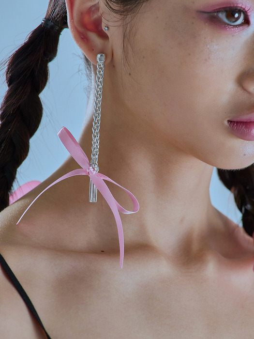 (silver925) Plaited Hair Earring-Pink