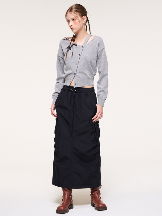 Zipper Point Cargo Skirt, Black