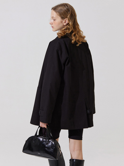D ring middle trench coat - black