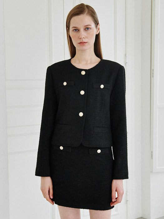 Tweed Button Jacket Set-up - Black