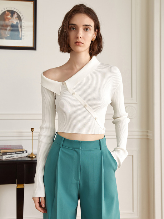 YY_One-shoulder cropped knit top