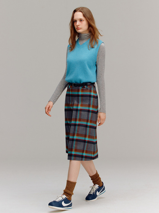 FENCHURCH A-line midi skirt (Gray check)